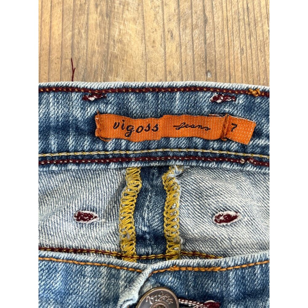 Vigoss Low Rise Bootcut Jeans Juniors 7 Lightwash Flap Pocket Distressed Y2K - Picture 3 of 9